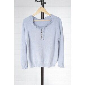 BTFBM  Ruffled Button Henley Style Pullover Sweater Light Blue M